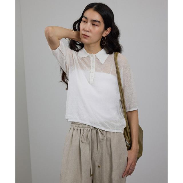 サロン アダム エ ロペ（SALON adam et rope’ ）/シアークレープクロップドポロシャツ_9
