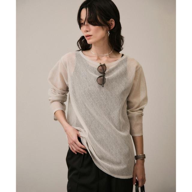 サロン アダム エ ロペ（SALON adam et rope’ ）/リネンブレンドメッシュロングスリーブプルオーバー