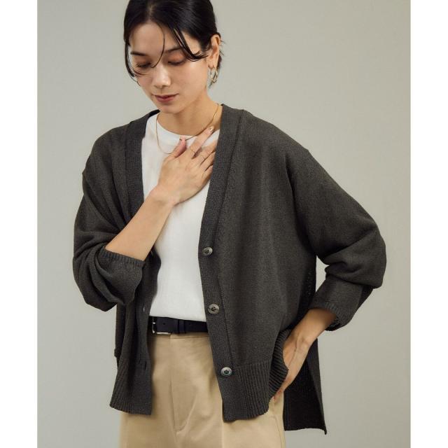 サロン アダム エ ロペ（SALON adam et rope’ ）/ペーパーヤーンVネックカーディガン［手洗い可/和紙素材］