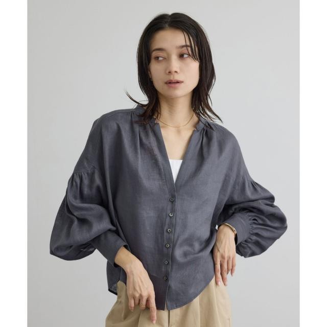 サロン アダム エ ロペ（SALON adam et rope’ ）/リネンスキッパーギャザーブラウス / GENTLE LINEN 新色追加_4