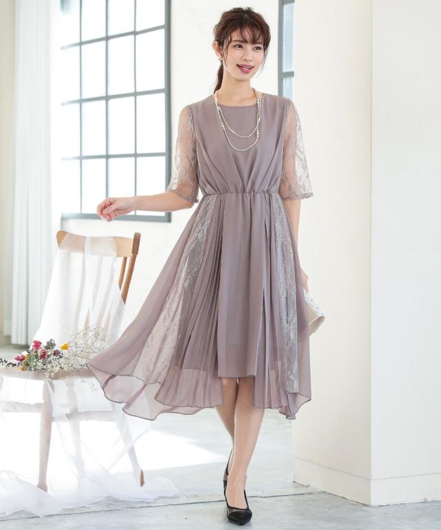 niana 結婚式ワンピース ニアナ niana 刺繍レース切り替えプリーツロング 結婚式