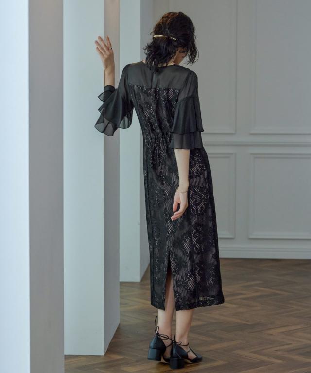 ドレスアン（Dress Ann）/オーナメント柄レースラッフルスリーブドレス