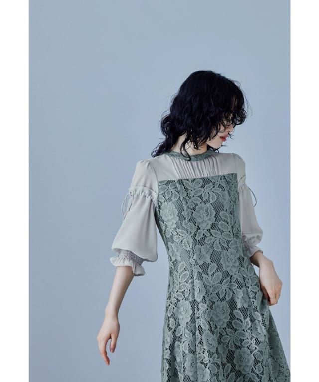 niana パーティードレス niana ドレス スクエア切替デザイン刺繍レースパーティードレス