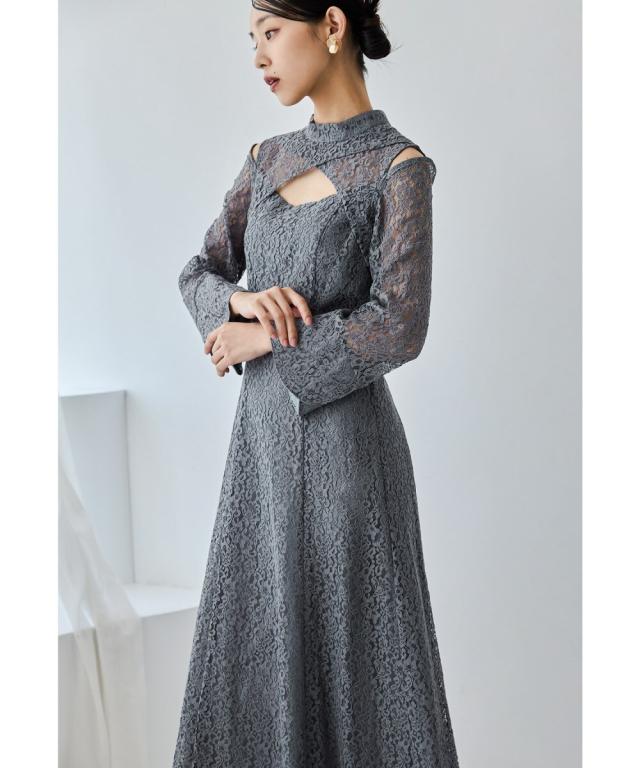 セルフォード ラッセルレース ロングワンピース フレア 総レース 刺繍