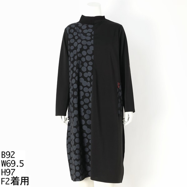 クインティ（QUINTY）/【大きいサイズレディース】ドットパターンアシンメトリーワンピース