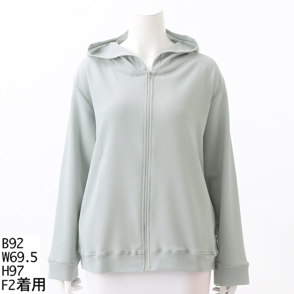 クインティ/【大きいサイズレディース】リンクルシフォンパーカー【日本製】 クインティ/【大きいサイズレディース】リンクルシフォンパーカー