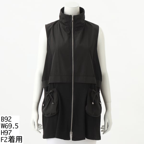 クインティ/【大きいサイズレディース】ナイロン＆カットソー切り替えフロントZIPジレ