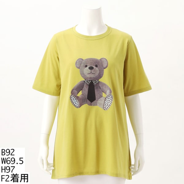 【大きいサイズレディース】ビジュー襟クマさんTシャツ クインティ/【大きいサイズレディース】ビジュー襟クマさんT