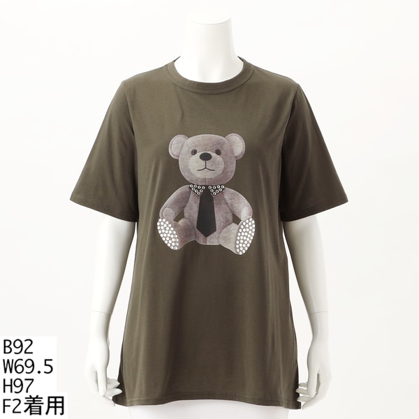 【大きいサイズレディース】ビジュー襟クマさんTシャツ クインティ/【大きいサイズレディース】ビジュー襟クマさんT
