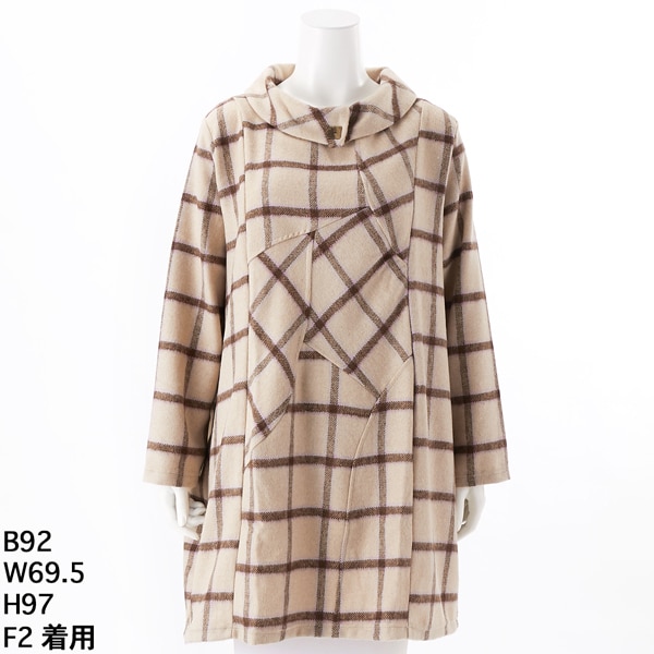 クインティ（QUINTY）/【大きいサイズレディース】ウール混シャギーチェックコクーンチュニック【日本製】