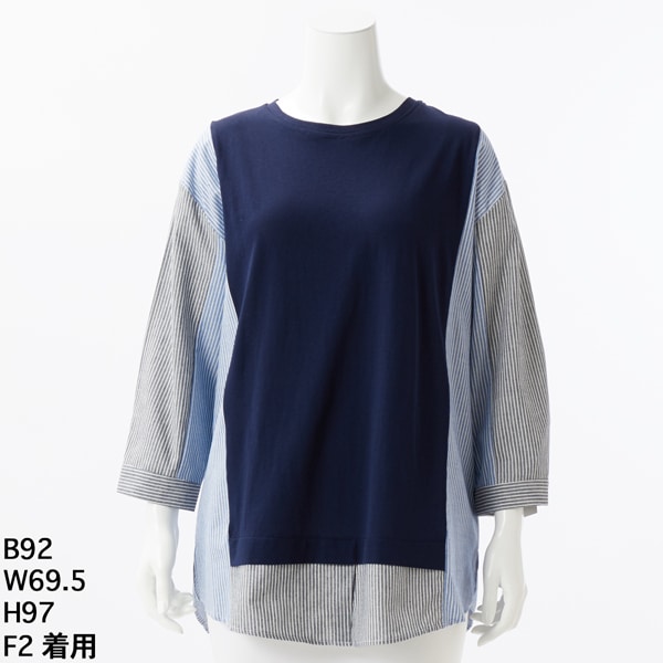 クインティ（QUINTY）/【大きいサイズ　レディース】ストライプ切り替えプルオーバー