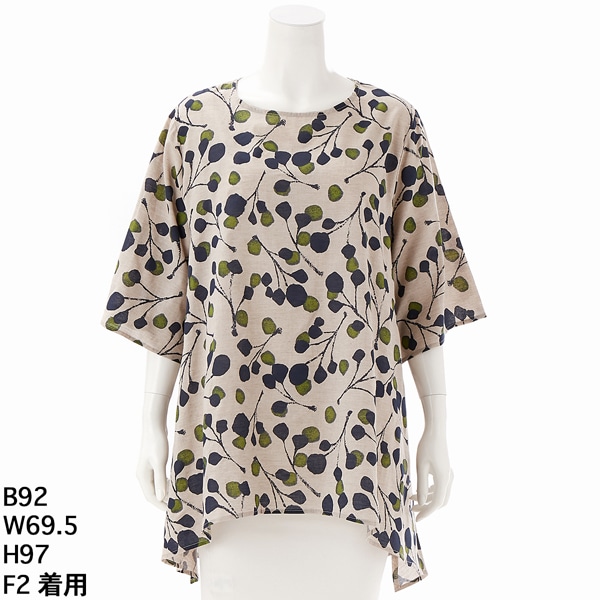 クインティ（QUINTY）/【大きいサイズレディース】裾デザインヘムボタニカルプリントコットンチュニック