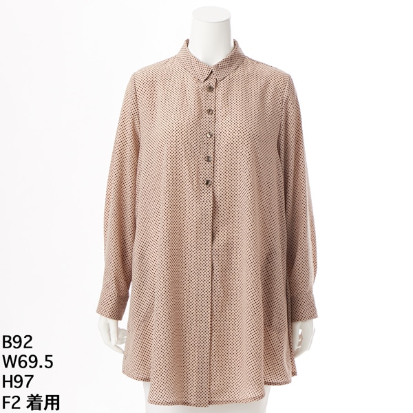 クインティ（QUINTY）/【大きいサイズレディース】ドット柄ロング丈シャツカラーブラウス【日本製】