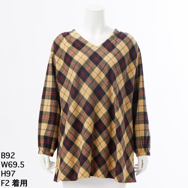 クインティ（QUINTY）/【大きいサイズレディース】コットンビエラ起毛VネックAラインチュニック【日本製】