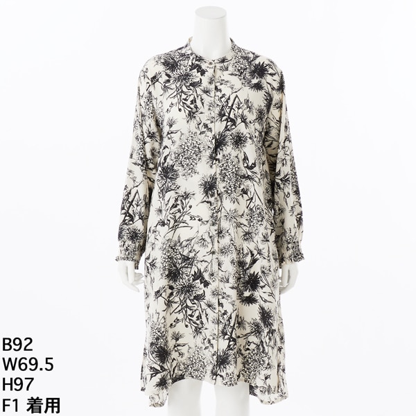 クインティ（QUINTY）/【大きいサイズレディース】フラワープリントロングシャツワンピース