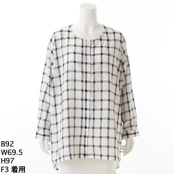 クインティ（QUINTY）/【大きいサイズレデイ?ス】チェック柄 ノーカラーシャツチュニック【日本製】