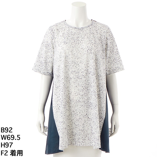 クインティ（QUINTY）/【大きいサイズレディース】鹿の子ペンキプリント×ソフト天竺切替チュニック【日本製】