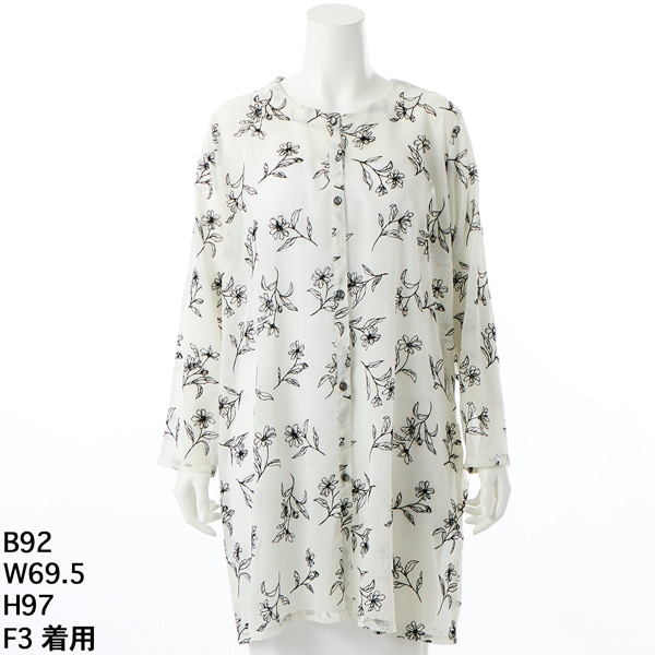 クインティ（QUINTY）/【大きいサイズレディース】フロッキー花プリントシフォンロングカーディガン【日本製】