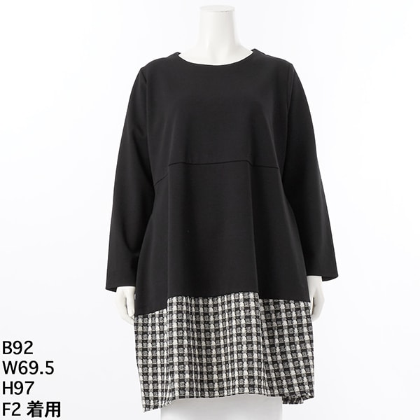 クインティ（QUINTY）/【大きいサイズレディース】イタリアンマイクロタフタジャガード切替ポンチコクーンチュニック【日本製】