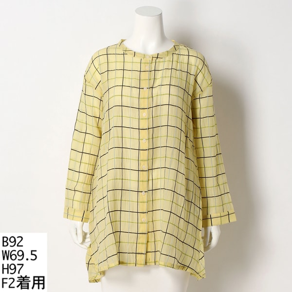 ターシャルビー/【大きいサイズレディース】チェック柄後ろ裾フリル仕立てのシルクシャツ
