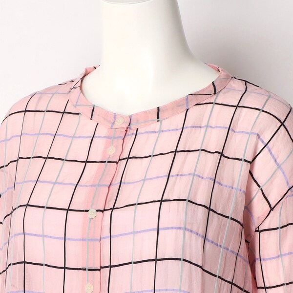 ターシャルビー/【大きいサイズレディース】チェック柄後ろ裾フリル仕立てのシルクシャツ ターシャルビー/【大きいサイズレディース】チェック柄後ろ裾フリル