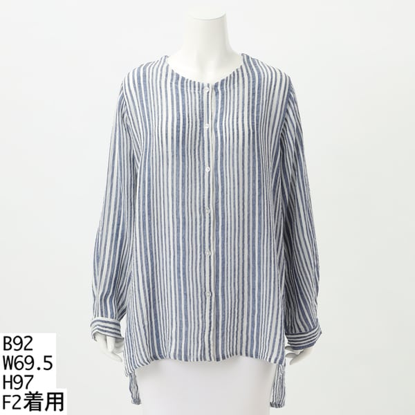 ターシャルビー（Tasha Ruby）/【大きいサイズレディース】ラウンドネックストライプサッカーロングシャツ【日本製】