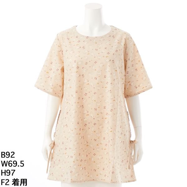 ターシャルビー（Tasha Ruby）/【大きいサイズレディース】ネコ柄プリントガーリーフェミニンな綿100％カジュアルチュニック【日本製】