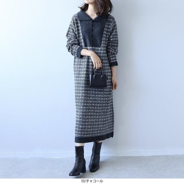 レスウェル（leswel）/【大きいサイズ】リンクス編み襟付きニットワンピース