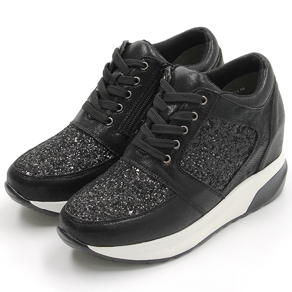 ムーム（MOOM）/グリッターレースアップサイドファスナーインヒールスニーカー