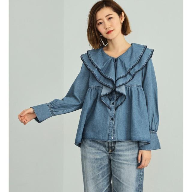 サムシング（SOMETHING）/SOMETHING フリルカラーデニムブラウス