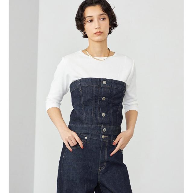 ダークブラウン デニム ビスチェ サムシング（SOMETHING）/SOMETHING ベアトップデニムビスチェの