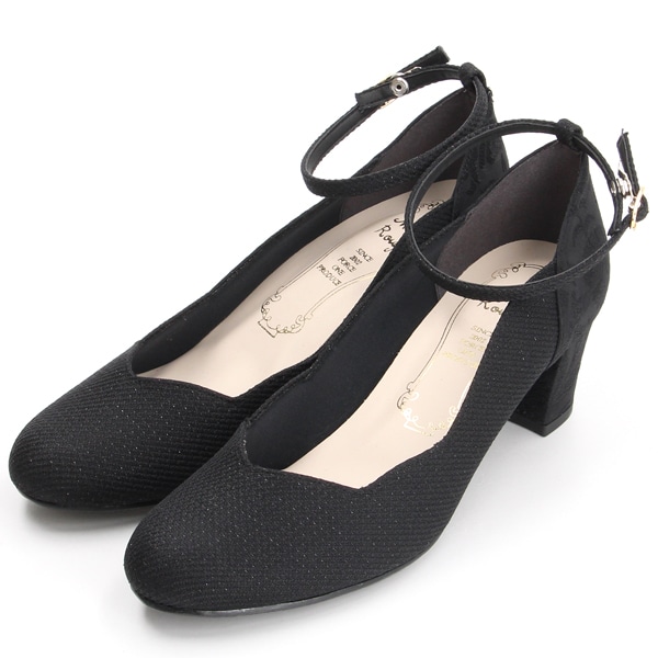 メタルルージュ（l Rouge）/【日本製】ラウンドトゥフラワーカットネックベルトパンプス