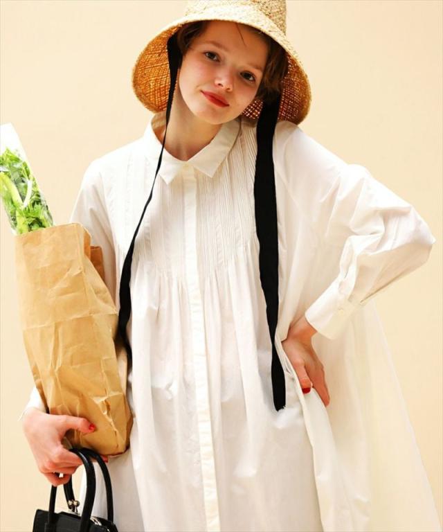 クープ　ル　クール（COUPE LE COEUR）/ヨーク風ピンタックフレアーシャツワンピース【洗える】