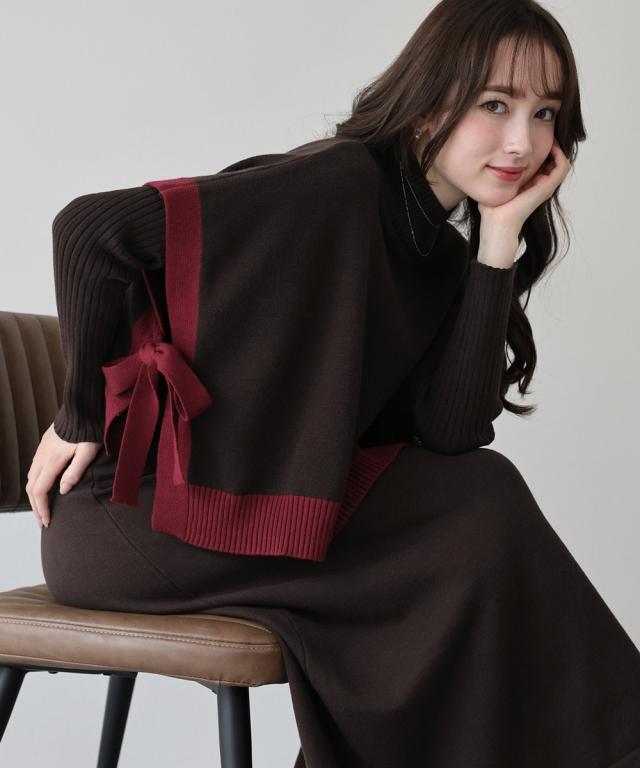 ブルーイースト（BLUEEAST）/【選べる2丈】サイドリボンケープニット