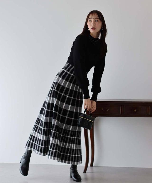 ブルーイースト（BLUEEAST）/チェックジャガードニットワンピースの  