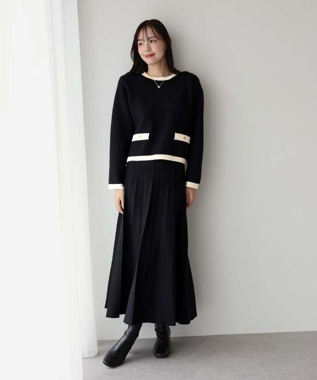 ブルーイースト（BLUEEAST）/配色ニット＆プリーツスカート