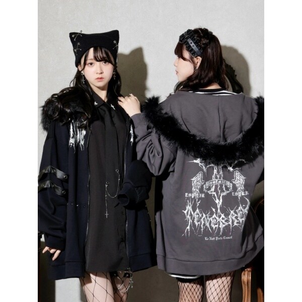 ノエミー（NOEMIE）/ブラックファーユニセックス裏毛ジップパーカー