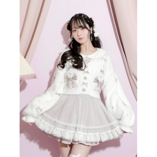 ノエミー（NOEMIE）/メニーリボンビジューふわふわシャギーカーデ