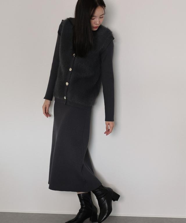 ジェーバイブルー（J by blue）/シャギーベスト＆ニットワンピースセットアップ