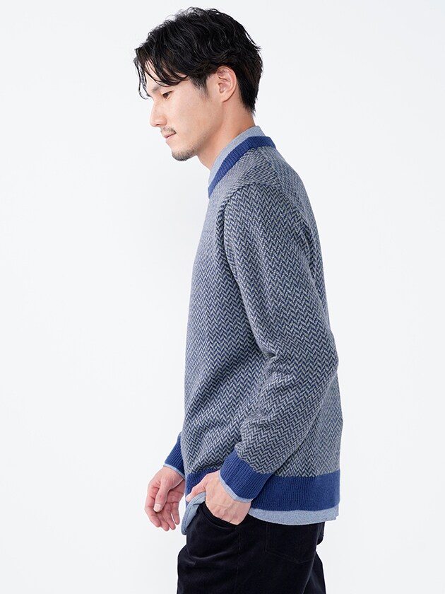 エレメント オブ シンプルライフ/ヘリンボーンクルーネックニット