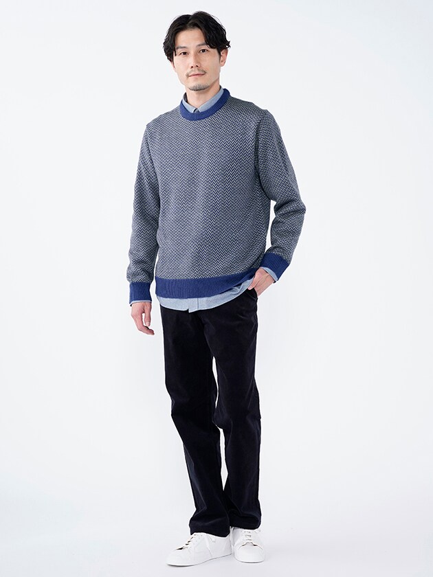 エレメント オブ シンプルライフ/ヘリンボーンクルーネックニット