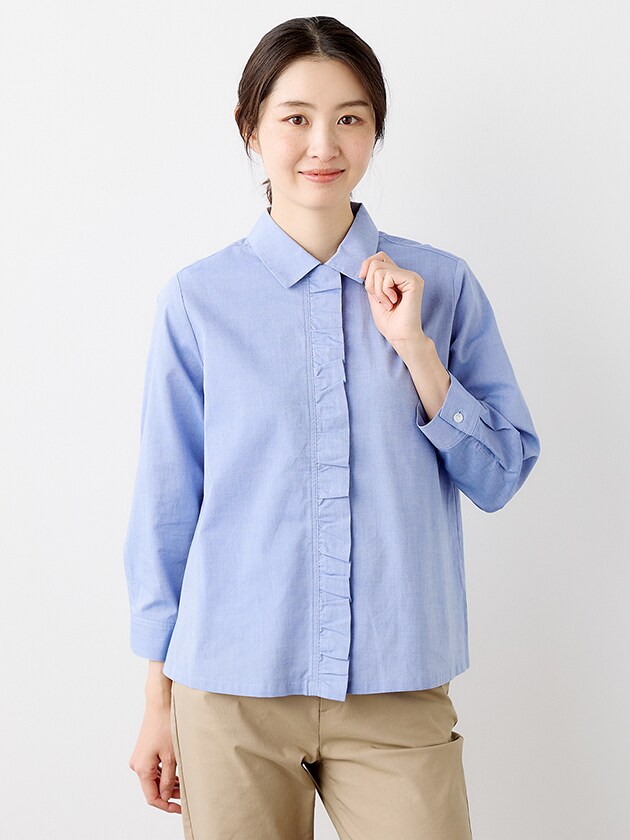 エレメント オブ シンプルライフ（element of SIMPLE LIFE）/シャンブレーフリルブラウス