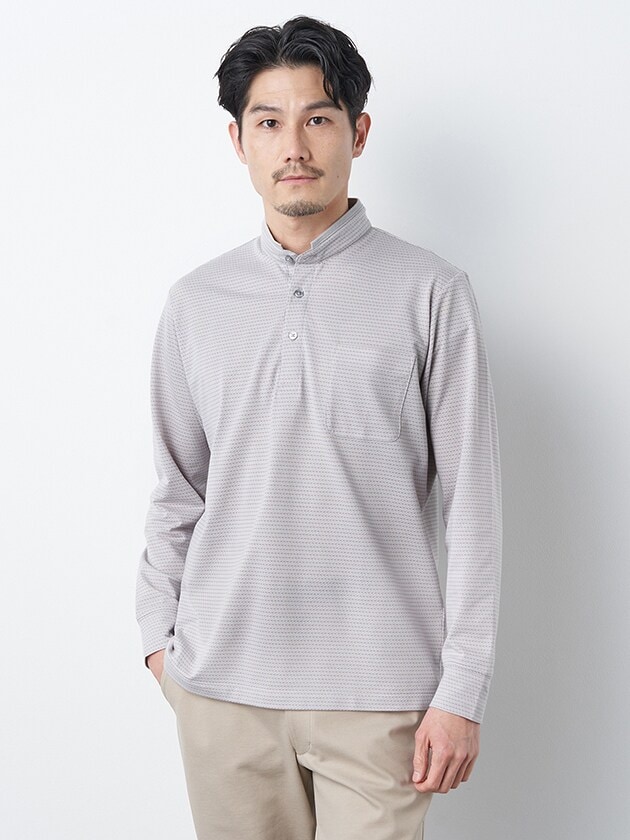 エレメント オブ シンプルライフ（element of SIMPLE LIFE）/ツイルボーダー長袖スタンドポロシャツ