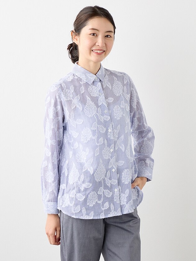 エレメント オブ シンプルライフ（element of SIMPLE LIFE）/カットジャカードストライプブラウス