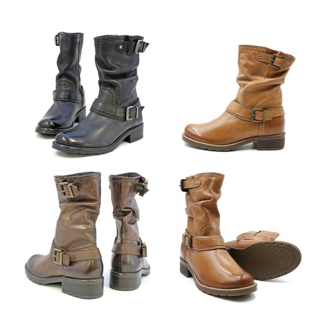 リリオブランコ（Lirio blanco）/ミドル丈本革エンジニアブーツ 本革  牛革 レディースブーツ ローヒール あたたか リリオブランコ（Lirio blanco）/ミドル丈本革エンジニアブーツ 本革