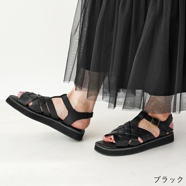 リリオブランコ（Lirio blanco）/本革 サンダル 編みこみ 2．5cmヒール レザー グルカ レディース 25春夏新作