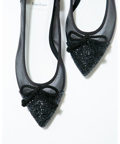 【美品】Emma Francis ポインテッドトゥ チュール フラットシューズ ポインテッドトゥ チュール フラットバレエシューズ（バレエ