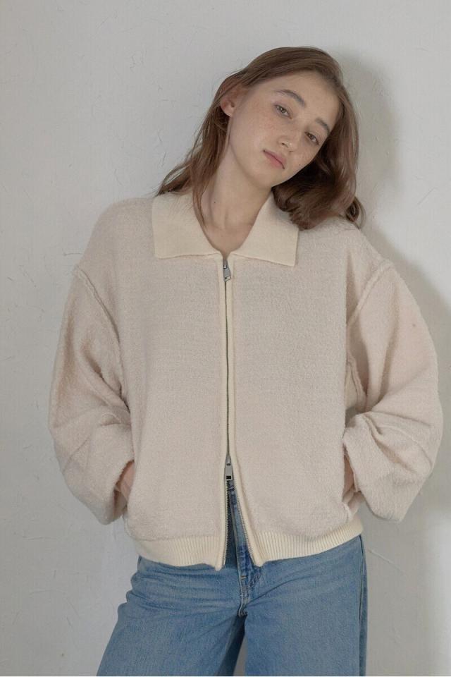 ボンジュールサガン（BONJOUR　SAGAN）/loop yarn knit blouson / ブークレー襟付きニットブルゾン