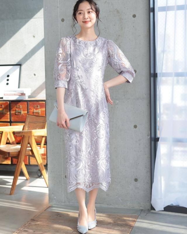★専用★PREFERIR【プレフェリール】現行品　刺繍レースドレス　ワンピース セール】刺繍レース バックリボンドレス結婚式 パーティー