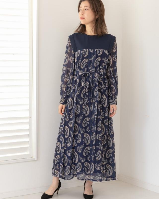 プレフェリール（PREFERIR）/ペイズリー柄 切替ワンピースドレス の通販は